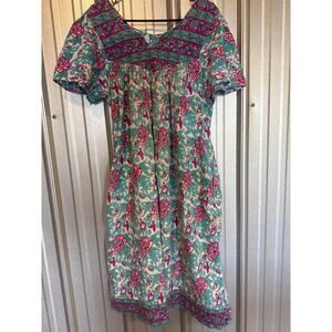 Vintage Sila Women Aloha Dress Pockets Made in Nepal Floral Womens Size Small